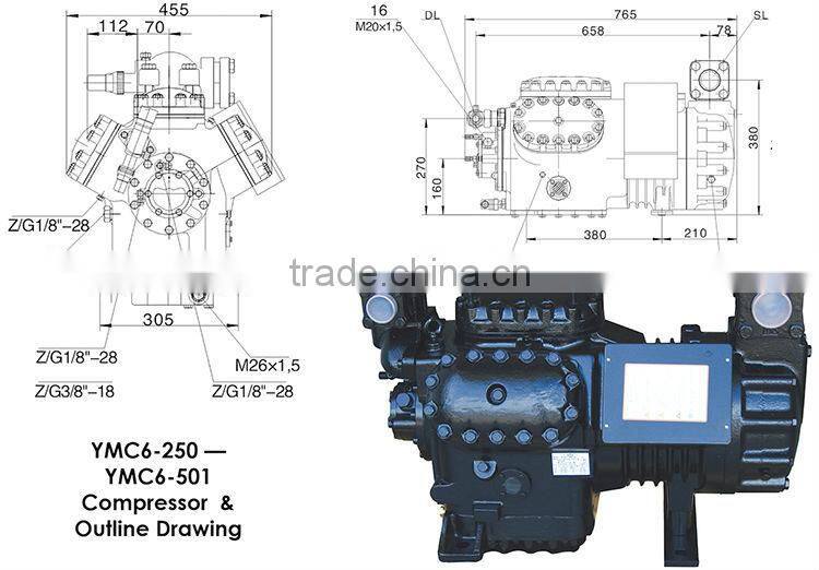 25hp YEMOO semi-hermetic piston Copeland guangzhou refrigeration a/c compressor with crankshaft