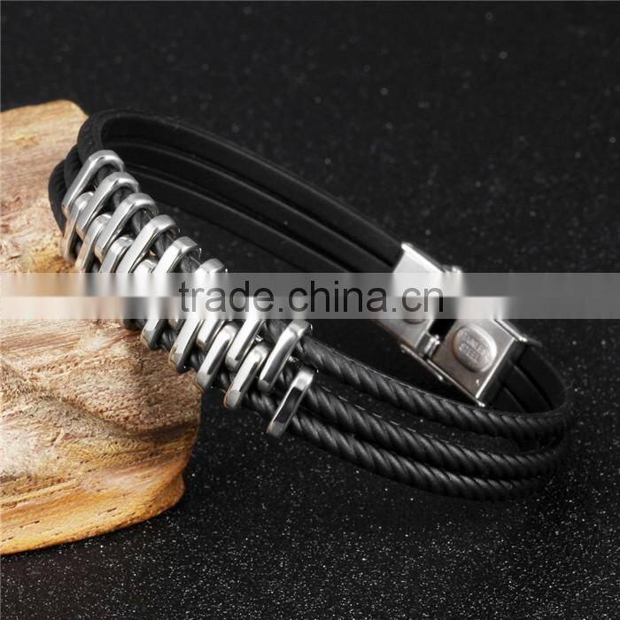 Top sale wholesale genuine silicone bracelet cool men's bracelet