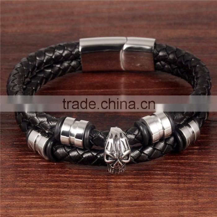 double leather cord stainless steel 316L wholesale bracelet men leather