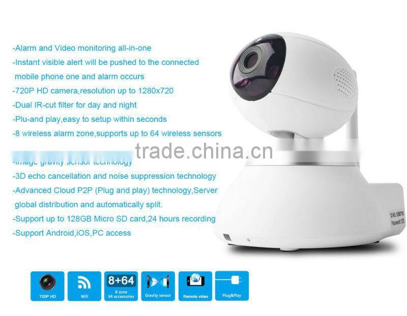 Smart 720P HD Network IP camera WIFI Alarm System with Instant Video Alarm and live monitoring