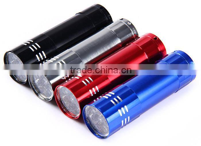 Camping Mini 9 LED flashlight high power 9 leds flash light Black Hiking Torch Lamp Flashlight use 3* AAA battery