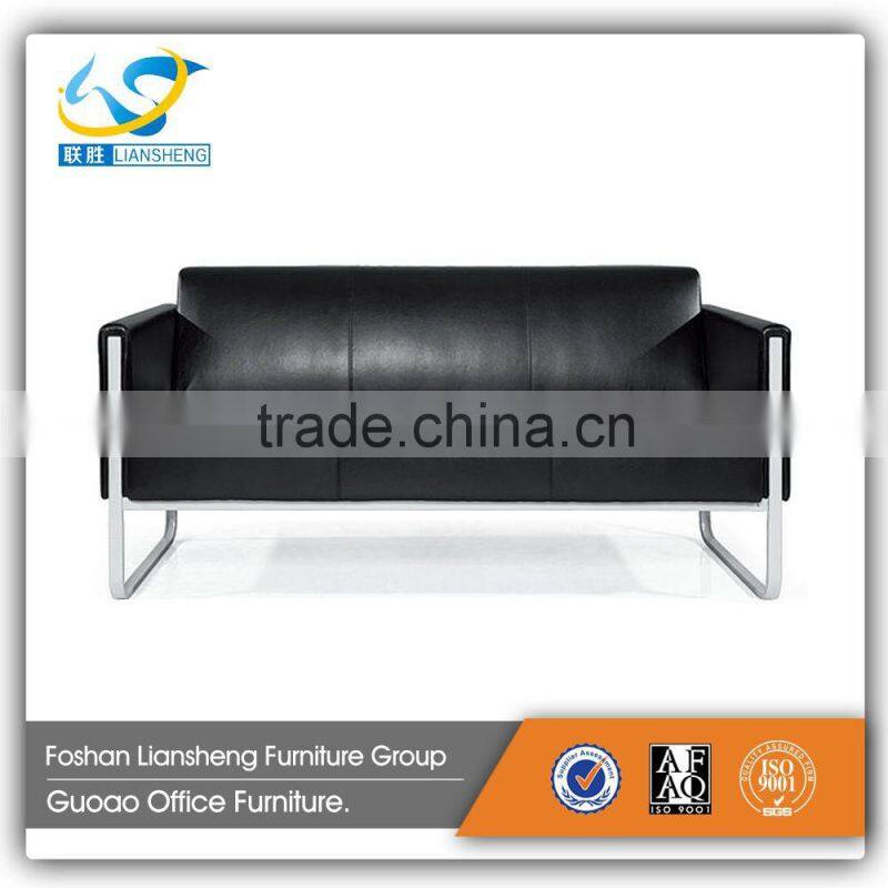 2016 newest style secitonal stainless steel base black PU 1+2+3 office furniture sofa set 750