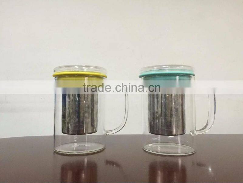 borosilicate glass cup tea glass with Stainless steel tea strainers