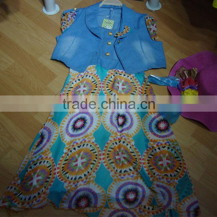 new design chiffon dress 2015 for kids and with low price in stock clothing and girls chiffon skirts with denim