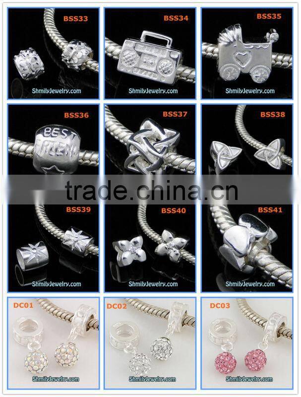 Wholesale 925 Silver Heart Charm Beads With Dots Band & Blue CZ Stone BCZ60