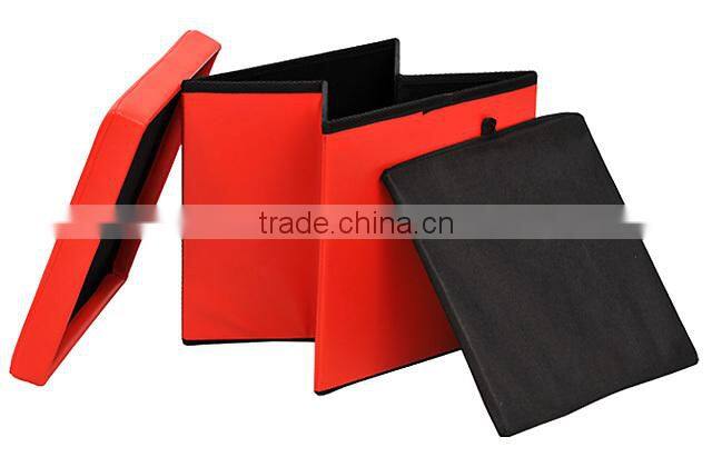 Orange Faux leather foldable ottoman box