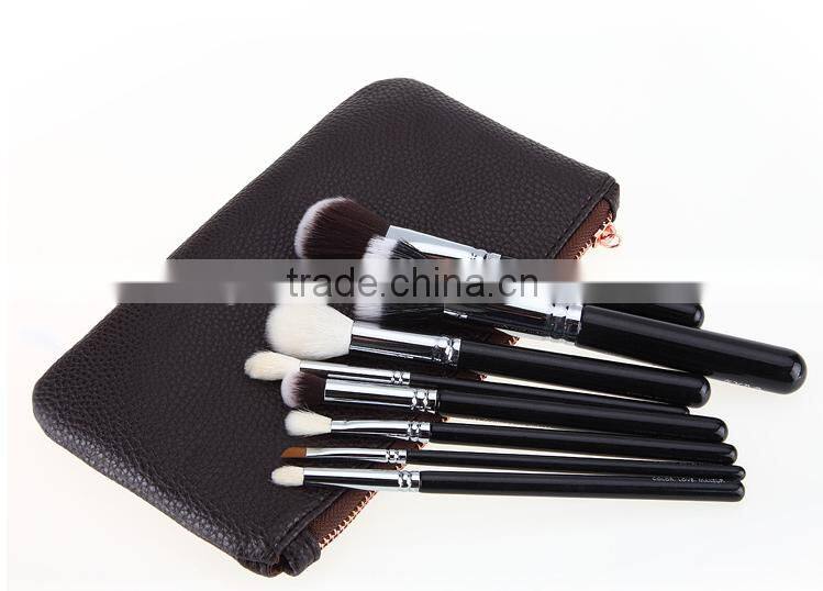 custom private label 8 piece makeup brush set with luxury pouch