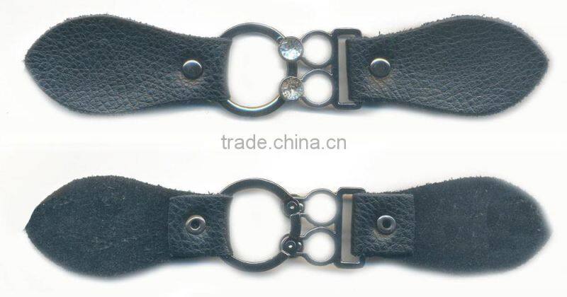 Clear Rhinestone Gunmetal Alloy Buckle Black Coat Leather Toggle Buttons