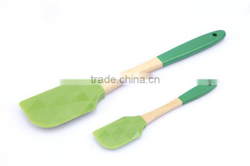 FDA/LFGB Wood Handle Printed Set of 2 Spatula Set Hot Sale Wood Handle Bakeware Silicone Spatula Set