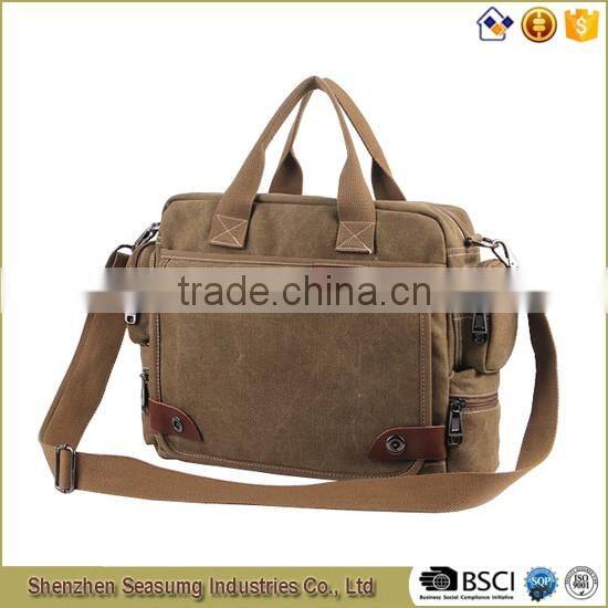 High Quality Canvas Business Handbag with Real Leather Trim