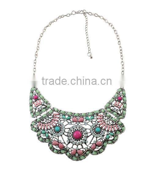 2015 trendy fashion european big statement colorful beads wool necklace