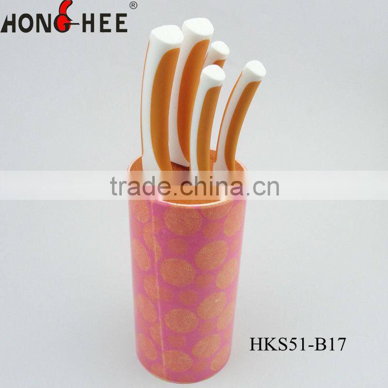 6 Piece Purple Handle Kitchen Knife Set With Purple Blcok