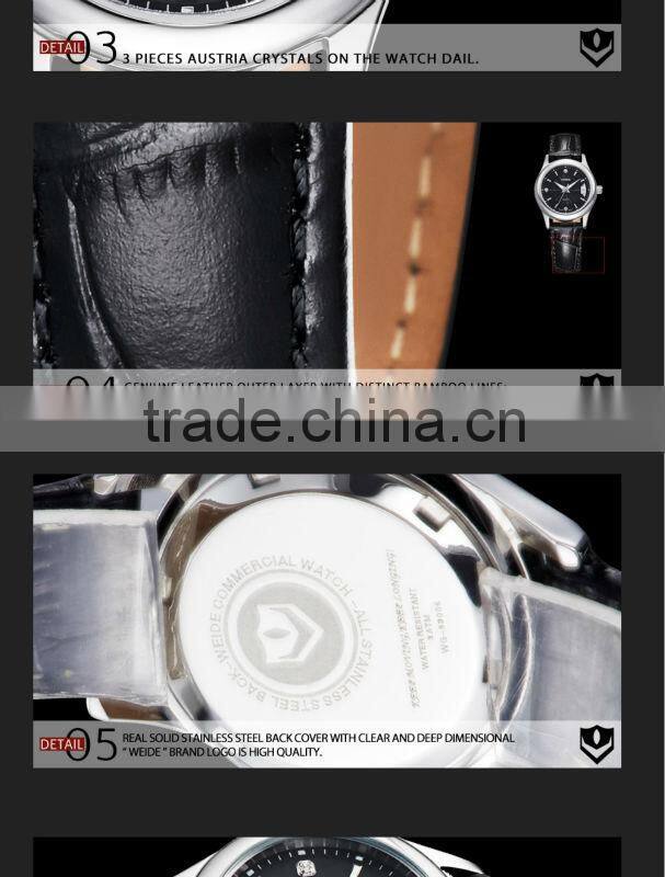 New 2014 Fashion WEIDE Famous Brand Watch Women Luxury Watch Quartz Movement Waterproof Leather Strap Watches Relogio Feminino