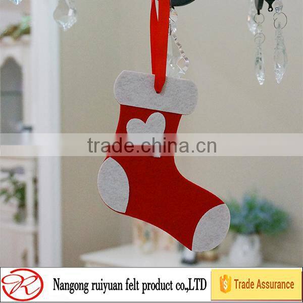 2015 promotional Cute felt Christmas boots hanging ornament with ribbon hanger
