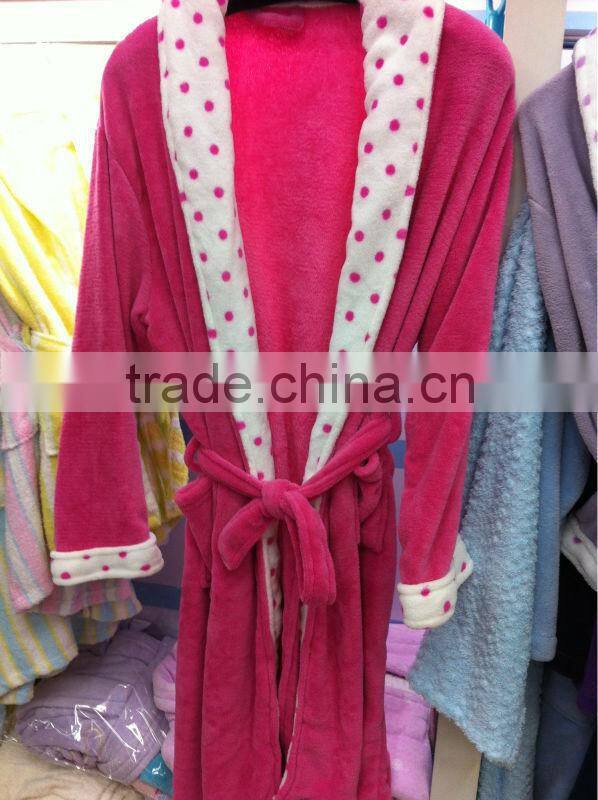 Sexy Pink Coral fleece bathrobe for women