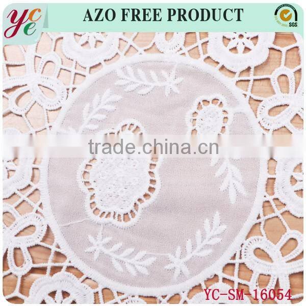 White circular flower woven mesh embroidery lace fabric with holes