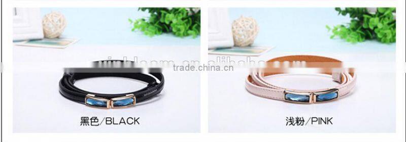 korea style simle fashion ladies and women small diamond buckle light color patent leather narrow waist belt for dress and