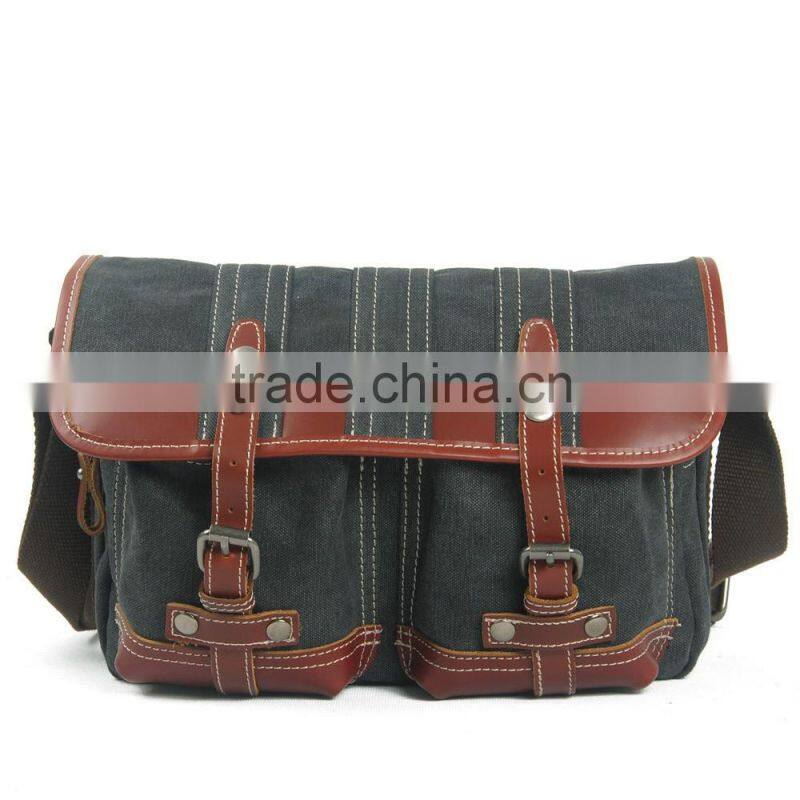Stylish midium canvas leather field shoulder bag military explorer messenger field bag