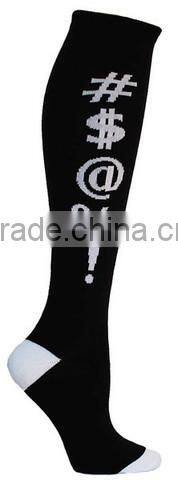 Solid Black Unisex Knee High Sock With White Lettering