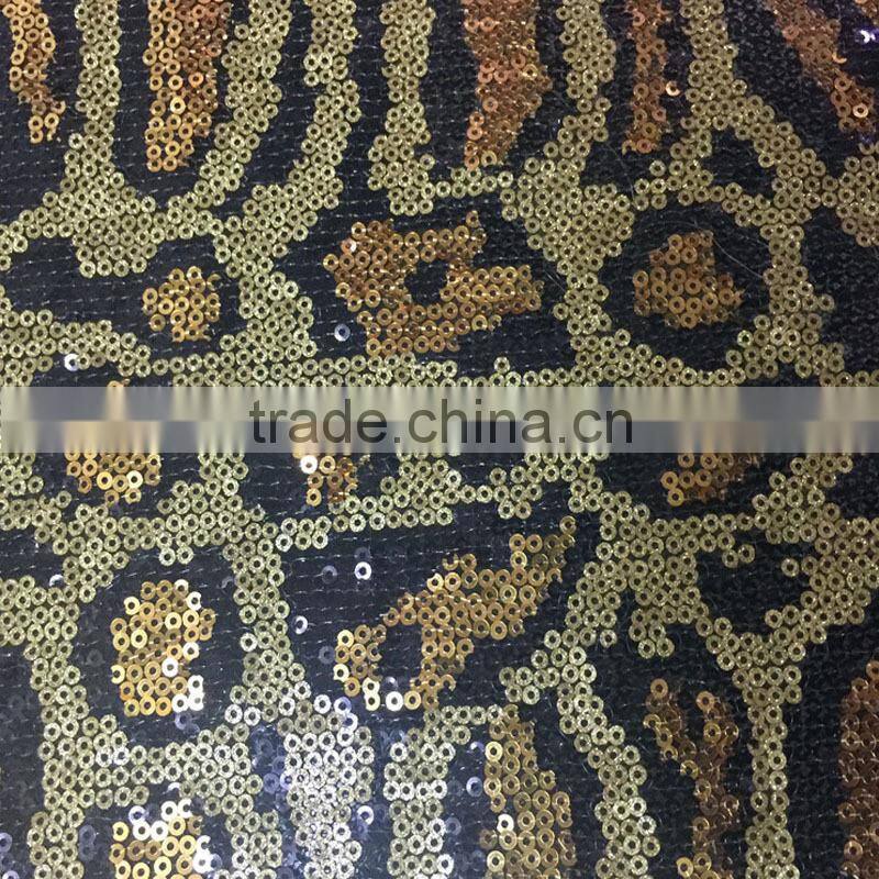snake embroidered 3mm sequin fabric leopard