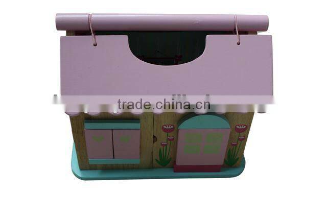 Pink cute handmade wooden doll house
