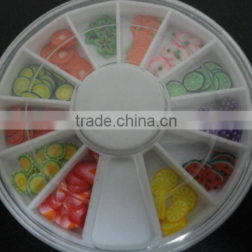 3D Design polymer clay nail sticker,nail decal, 12 fruit design per wheel