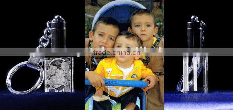 pure printed picture flash light crystal glass keychains with child for small gift (R-0840