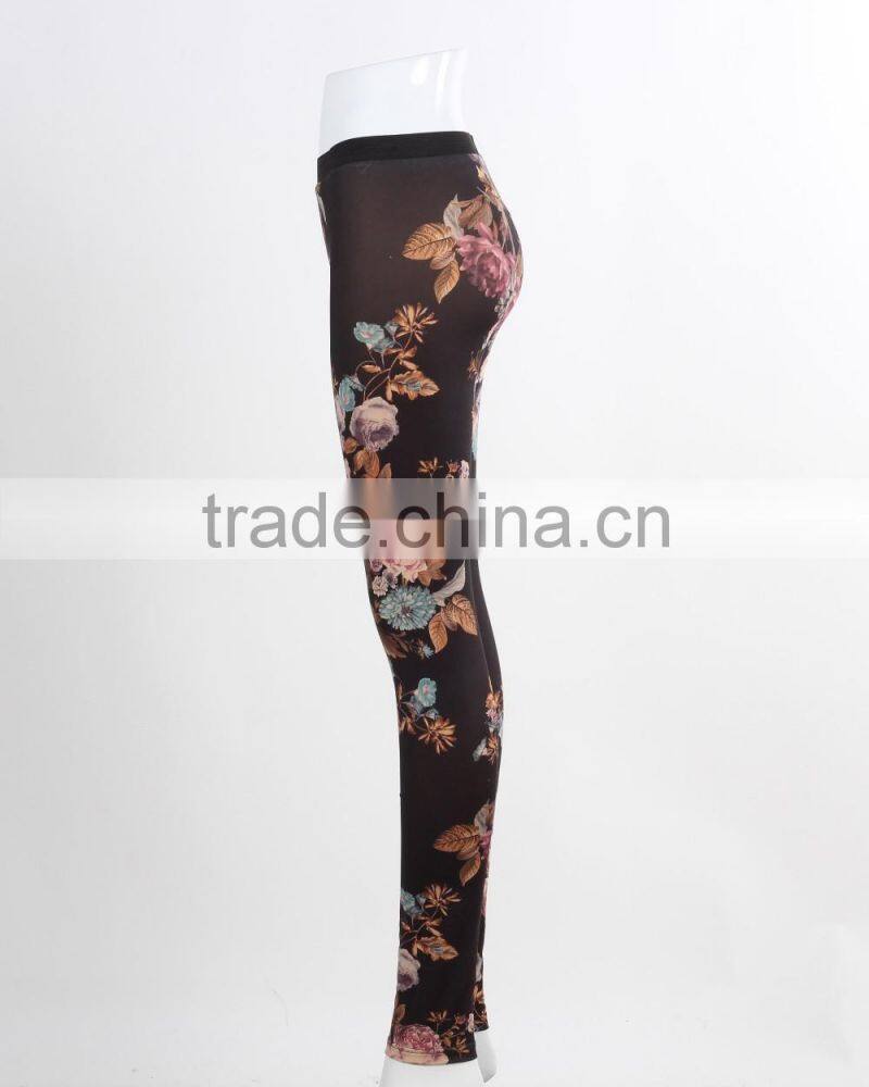 F5W31013 Women Custom Floral Printed Leggings With Stretch Lycra Fabric