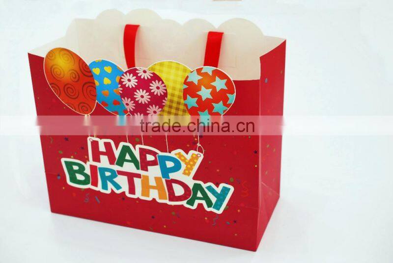 new popular fancy stock birthday paper bag with ribbon bow tie supplier and manufacture