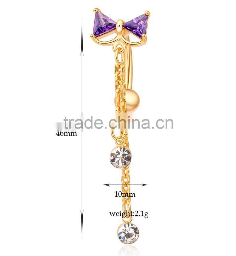 Hot Sex Women Bowknot Zircon Belly Navel Ring
