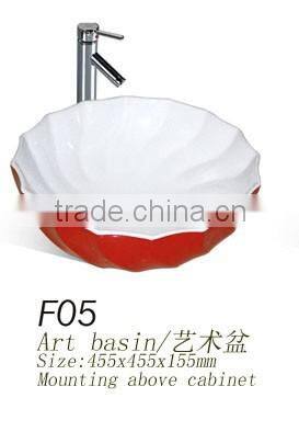 F06 Popular two color basin, oval basin, white inside and green outside wash basin