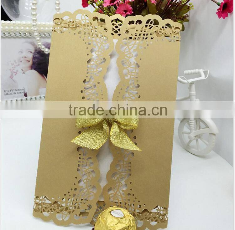 High quality decorating laser cut gold marriage invitation card