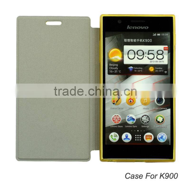 2014 high quality flip leather mobile case for lenovo k900