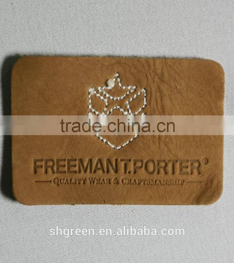 100% true leather label,sewing on leather patch