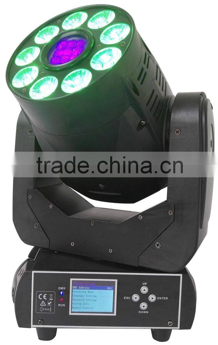 3-facet Prism Pro Wedding Stage DJ Light 9pcs 18W RGBWA+UV 6IN1 Wash Spot Combine 75W LED Moving Head