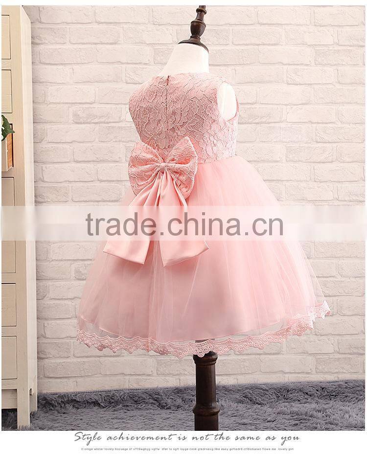 Embroidery High Quality Flower Girl Dress Ball Gown Scoop Bow Back Lace Flower Girl Dresses Kids Girl Party Wear