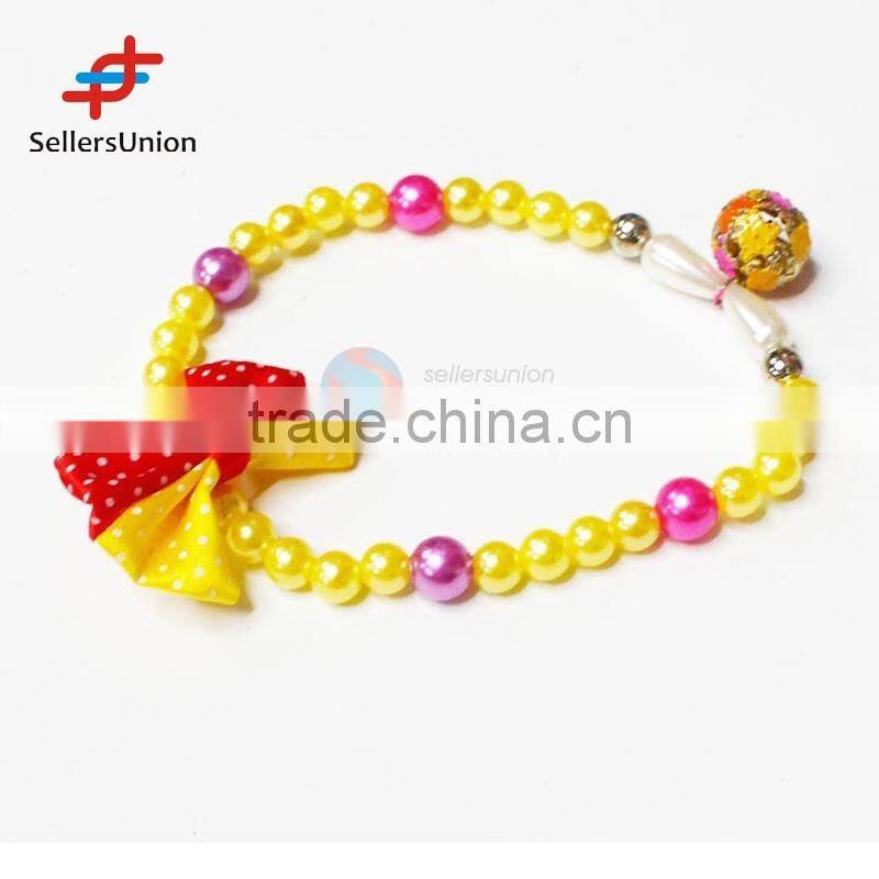 2017 No.1 Yiwu agent commission agent needed Hot Sale Dog Accessories Pearl Pet Necklace with Bowknot