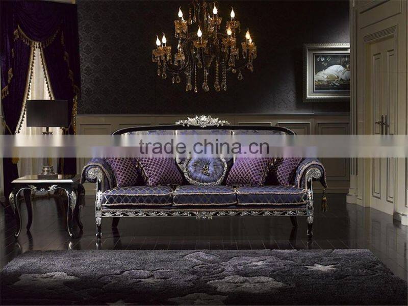 Neo Classic Elegant Purple Sofa Seat Set, Exquisite Carved Mahongany Sectional Sofa Set, Hanging Tassel Deco Sofa Set