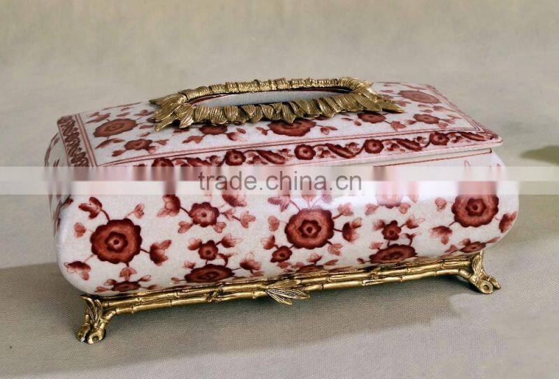 Chinese plum blossom painting brass bamboo decorative ceramic tissue box