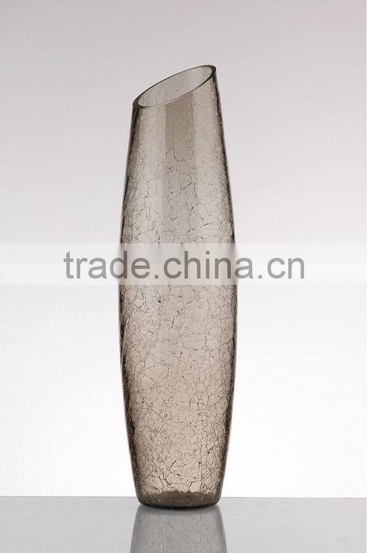 crackled slant top colored glass vase,glass vase slant top,glassware crackled