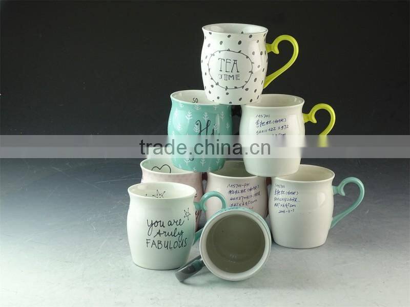 Ceramic enamel mug /coffee mug shapes 350 ml / 12 Oz stoneware print mugs with glazed handle
