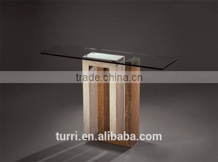 Modern austere Iran marble console table with glass top