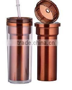 350ml/450ml stainless steel Inner steel outer plastic double layer cup with straw