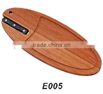 bamboo cutting board with knife