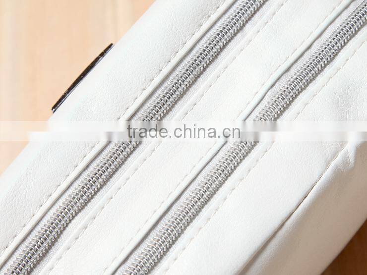 Elegant PU women handbags cosmetic purse white leather toiletry pouch with two large compartment