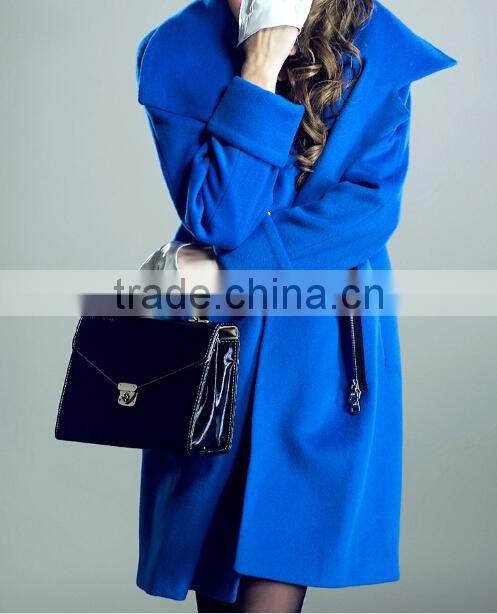 2015 ladies quality coat long sleeve woman oem wholesale factory wool/polyester coat