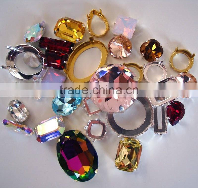 Garment Glass Sew On Beading Accessory Glass Material Opal Fancy Stone With Claw