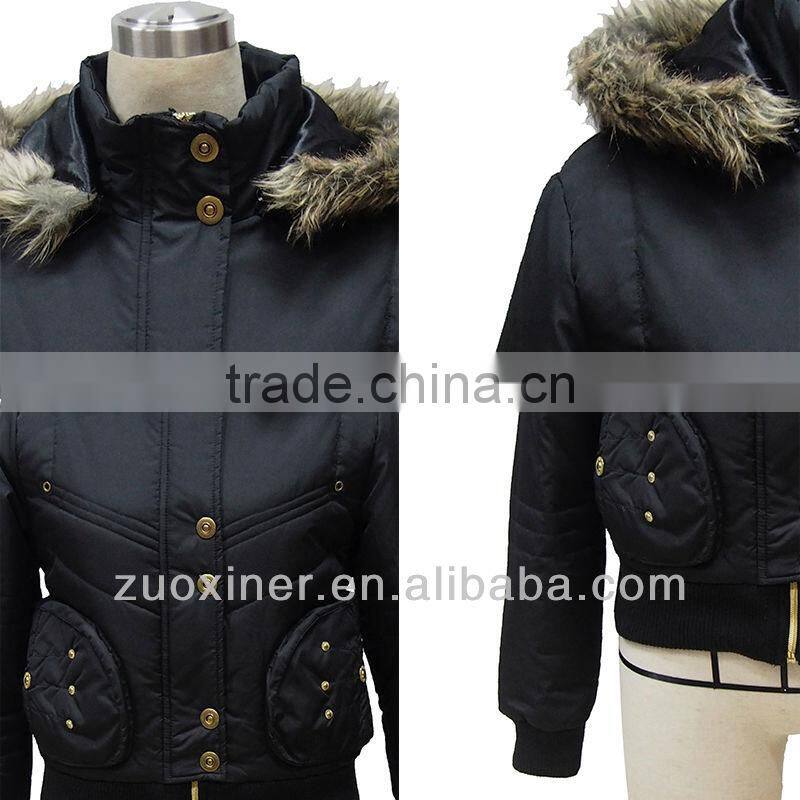 Ladies padded short coat jackets with hood in winter