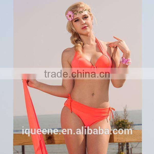 latest fashion halter straps push up bikini with cover up beach dress no MOQ