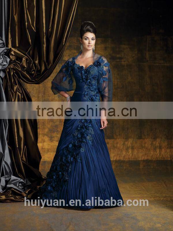 royal blue full length appliqued flowers mother of the bride taffeta suits